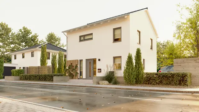Stadthaus Flair 124 – Ihr modernes Zuhause mit klarer Linie und viel Licht Außenansicht des Stadthauses Flair 124 von Town & Country Haus: kubische Architektur mit großzügigen Fensterflächen und stilvoller Fassade, ideal für urbanes Wohnen